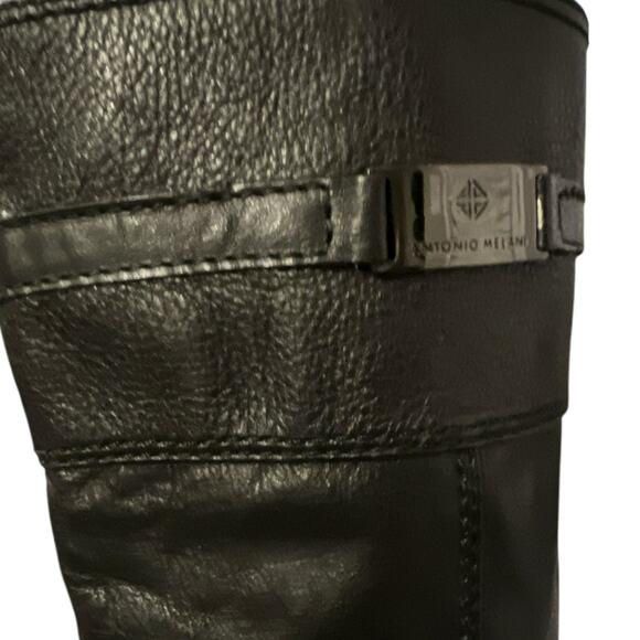 Antonio Melani Knee High Riding Boots in Black Leather w/One Inch Heel Size 8M - Picture 2 of 11